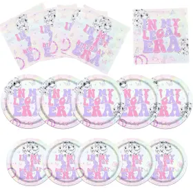 Jingsong-25 Iluiggw 21 Birthday Decorations 60 Pcs In My Legal Era Plates Iridescent Napkins