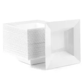 Ilyapa 840013401421 50 Pack 12 Ounce White Plastic Bowls Heavy Duty Disposable Square Bowl Sou