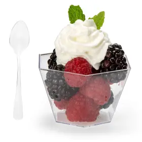 Ilyapa 840013406549 3.3oz Plastic Dessert Cups - 100 Pack Mini With Spoons Clear R