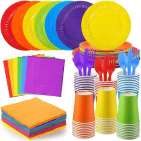 Ti-inbagi-526 Inbagi 420 Pieces Rainbow Party Decorations Include 7 Inch And 9 Colorful Paper