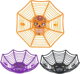 Bowl03 Inc 313091879876 Halloween Party Supplies - Set Of 3 Plastic Trick Or Treat Bowls With Spider Web