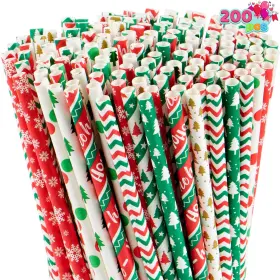 Inc. 445008058043 200 Pcs Colorful Disposable Drinking Paper Straws For Christmas Party Supplies