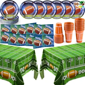 .inc 445017080059 98 Pcs Football Party Supplies Set Serves 24 With Cups Plates 48 Paper N
