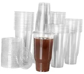 Kd-drink-16oz-98-f-50sets Indulge Forward 50 Count 32 Oz Plastic Cups With Lids Sets Oversized Disposable Clear