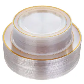 Iooooo 725756647728 96 Pcs Plastic Gold Plates Disposable Includes 48 Dinner P