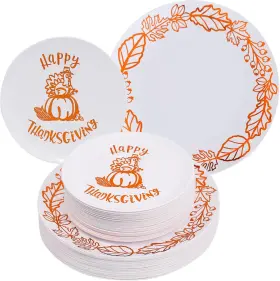 Isfangco 744759391513 Isfanco 60 Pcs Plastic Thanksgiving Dinnerware Set For 30 Guests Heavy Duty Disp