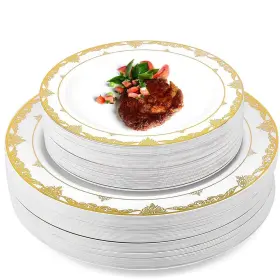 Ium 729257830788 Plastic Plates 100 Piece Gold Heavy Duty Dinner 10.25in Dispo