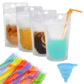 Iziusy 670046331637 100 Pcs Zipper Plastic Pouches Drink Bags Heavy Duty Hand-held Translucent Fr