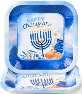 Izzy N Dizzy 706132783810 Hanukkah Plates 9 Inch 10 Pack Paper Goods Blue And White Chanukah Them