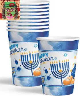 78382 Izzy N Dizzy Ftnft Hanukkah Cups - 9 Oz 10 Pack Paper Goods Blue And