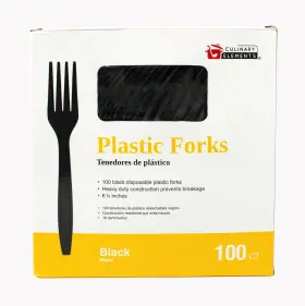 51026 Jacent Disposable Black Plastic Forks - 100 Count