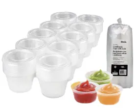 Jacent 637118123873 Condiment Cups With Lids 100 Sets Per Pack Small Plastic Containers For Salad D