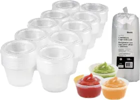 Jacent 711181637724 Condiment Cups With Lids 100 Sets Per Pack Small Plastic Containers For Salad