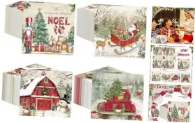 Keo0765 Janlaugh 200 Pcs Christmas Paper Napkins Disposable Snowman Nutcracker Red