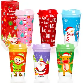 11910 Jansun 6pcs Christmas Color Changing Hot Cups With Lids 16oz Reusable Plastic Coffee