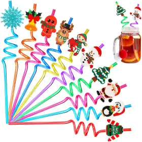 168-5069 Janyun Christmas Straws 20 Pcs Reusable Plastic One Size Multicolor