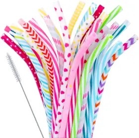 B235 Janyun 30 Pieces Reusable Plastic Straws Bpa-free 9 Inch Colorful Printing Hard