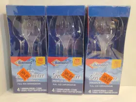 Jarden 041426002711 Lot 3 Diamond Disposable Serving Utensils Clear Plastic Set Of 4 Super Strong