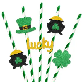 J0620 Jarthenaamcs 48pcs St. Patricks Day Paper Straws Foil Green Drinking With Glitter Luc