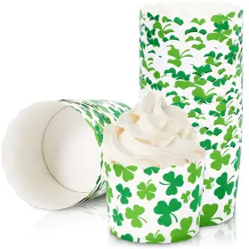J0645 Jarthenaamcs 100pcs St. Patricks Day Paper Baking Cups Green Shamrock