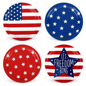 Jarthenaamcs J0913 48 Pcs Patriotic Paper Plates Stripes Star Disposable 4 Designs American