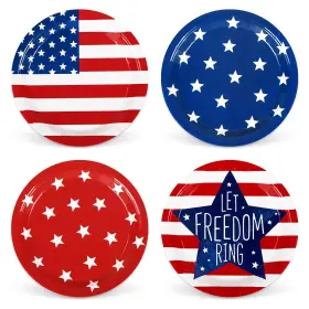 J0913 Jarthenaamcs 48 Pcs Patriotic Paper Plates Stripes Star Disposable 4 Designs American J0913 Jarthenaamcs 48 Pcs Patriotic Paper Plates Stripes Star Disposable 4 Designs American