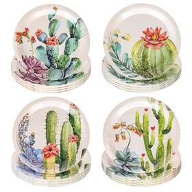 Jarthenaamcs J1427 40pcs Cactus Paper Plates Watercolor Floral Disposable 4 Designs V