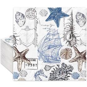 Jarthenaamcs J1492 100pcs Ocean Disposable Paper 6.5 X Inch White Blue