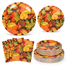 J2004 Jarthenaamcs 72pcs Fall Leaves Tableware Set Autumn Maple Party Decor Supplies Than