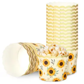 J2027 Jarthenaamcs 100pcs Sunflower Paper Baking Cups With Scalloped 2.4 Inches