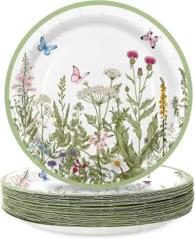 J2476 Jarthenaamcs Spring Wildflower Butterfly Paper Plates Green Wild Floral Medium