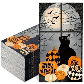 J2502 Jarthenaamcs 50pcs Halloween Guest Napkins Black Cat Pumpkin Disposable Paper