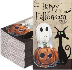 J2628 Jarthenaamcs 100 Pack Halloween Paper Guest Napkins Black Cat Pumpkin Ghost Bathroom Trick