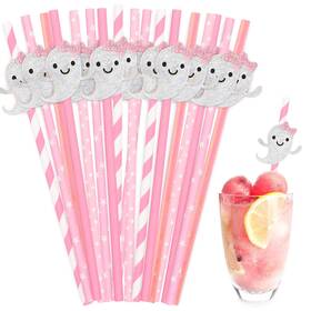 Jarthenaamcs J2899 40pcs Pink Halloween Paper Straws 7.8 X 0.2 Inch White