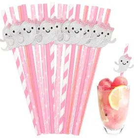 J2899 Jarthenaamcs 40pcs Pink Halloween Paper Straws 7.8 X 0.2 Inch White