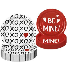 J5049 Jarthenaamcs 50pcs Valentine Day Paper Plates Xoxo Be Mine Disposable 7 And 9 Inch Sweet
