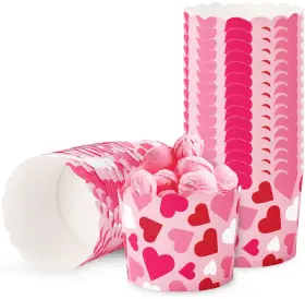 J5180 Jarthenaamcs 100pcs Valentines Day Paper Baking Cups Red Pink White Heart Cupcake Wrappers