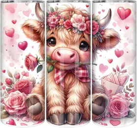 J5384 Jarthenaamcs Valentines Day Tumbler With Lid And Straw Pink Highland Cow 20 Ounces
