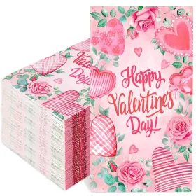 J5608 Jarthenaamcs 50pcs Happy Valentines Day Paper Guest Napkin Love Heart Floral Eucalyptus Bath
