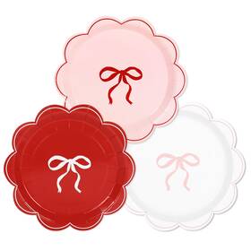 Jarthenaamcs J6216 48 Pc Coquette Bowknot Scalloped 9 Inch Red Pink White Disposable Party Plates