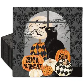 J7594 Jarthenaamcs 50 Pack Halloween Paper Napkins Black Cat Pumpkin Disposable Lun