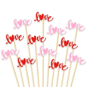 J9215 Jarthenaamcs 100 Pcs Valentines Day Cocktail Picks Red Pink Love Heart Long Toothpicks For