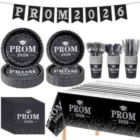 J20504 Jectivs 355 Pcs Prom Send Off 2026 Plates And 7 Inches 9 Black/silver