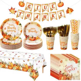 Jt22025 Jectivs Fall Thanksgiving Party Supplies Set Tableware Plates Napkins Cups Banner