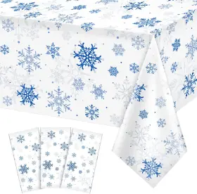 Tc-w-003 Jectivs 3 Pieces Snowflake Christmas Party Tablecloth 3pack White Blue