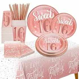 Jenlion 750739614411 Sweet 16 Birthday Decorations For Girls - Total 121pcs Rose Gold S