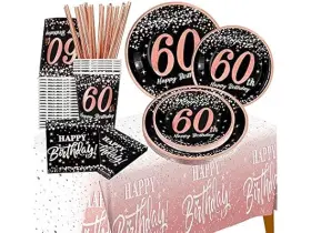 Jenlion 750739614749 60th Birthday Decorations For Women Rose Gold 121 Piece Set