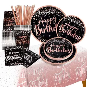 Jenlion 750739614923 Happy Birthday Decorations Plates For Women Total 121pcs Rose Gold And