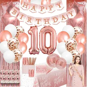 Jenlion 750739615586 10th Birthday Decorations For Girl - Total 166pcs Rose Gold Banner Foil Bac