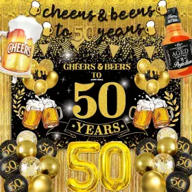 Jenlion 750739615913 50th Birthday Decorations For Men Women Black And Gold Cheers To 50